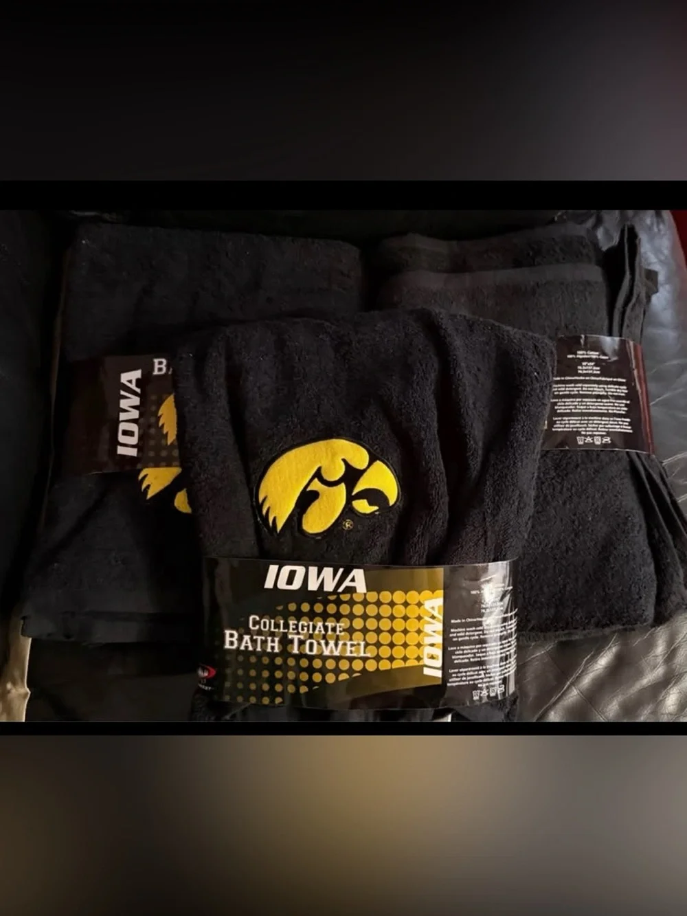 Iowa Hawkeye bath towels, wash cloths, and shower curtain rings - all new.